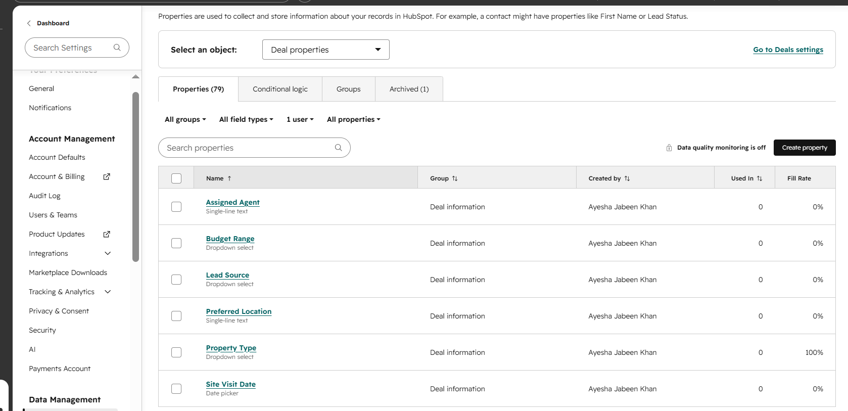 HubSpot custom deal properties